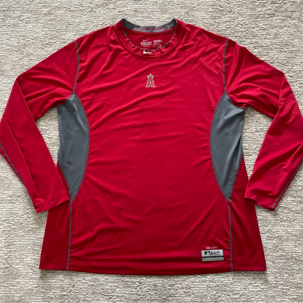 Nike Pro Combat Los Angeles Angels Red Long Sleeve Fitted Dri-Fit Men’s 3XL